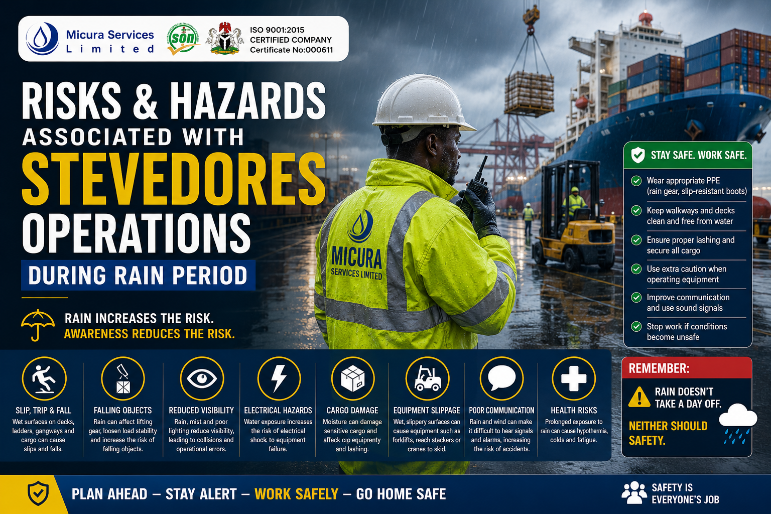Rainy port safety awareness poster